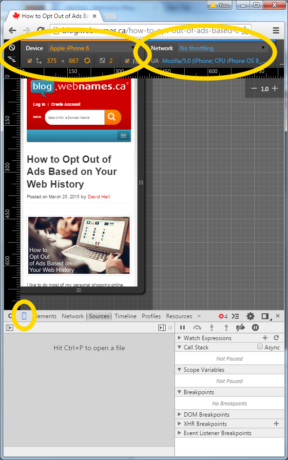 Mobile Website Testing in Chrome