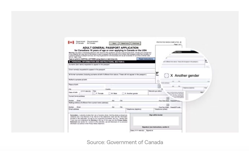 example of website inclusivity, gender affirming form option by Gov of Canada