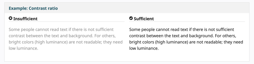 example of best practices for contrast in website accessibility from W3.org 