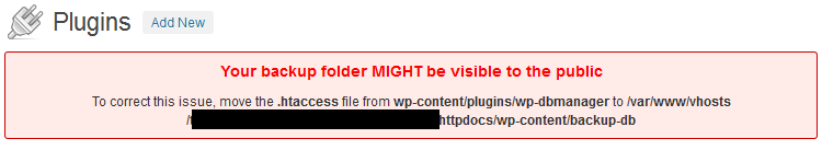 WP-DBManager error move the .htaccess file from wp-content/plugins/wp-dbmanager