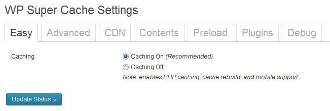 WP Super Cache Settings - Easy Install
