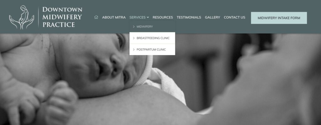 Example of simple and effective top level navigation on midwifery website