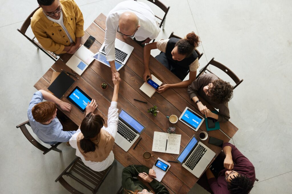 Small business team around a table for security meeting